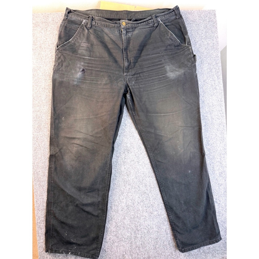 Carhartt Mens 42x34 Black Cotton Duck Canvas Workwear Pants Faded Distressed Y2K